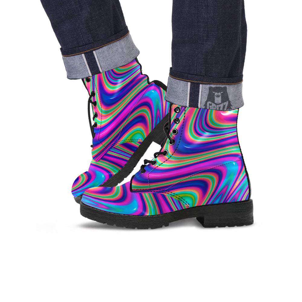 Waves Holographic Print Leather Boots-grizzshop