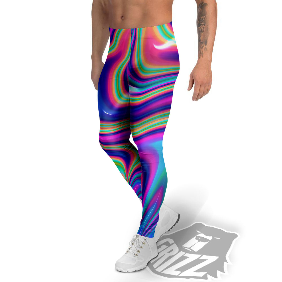 Waves Holographic Print Men's Leggings-grizzshop