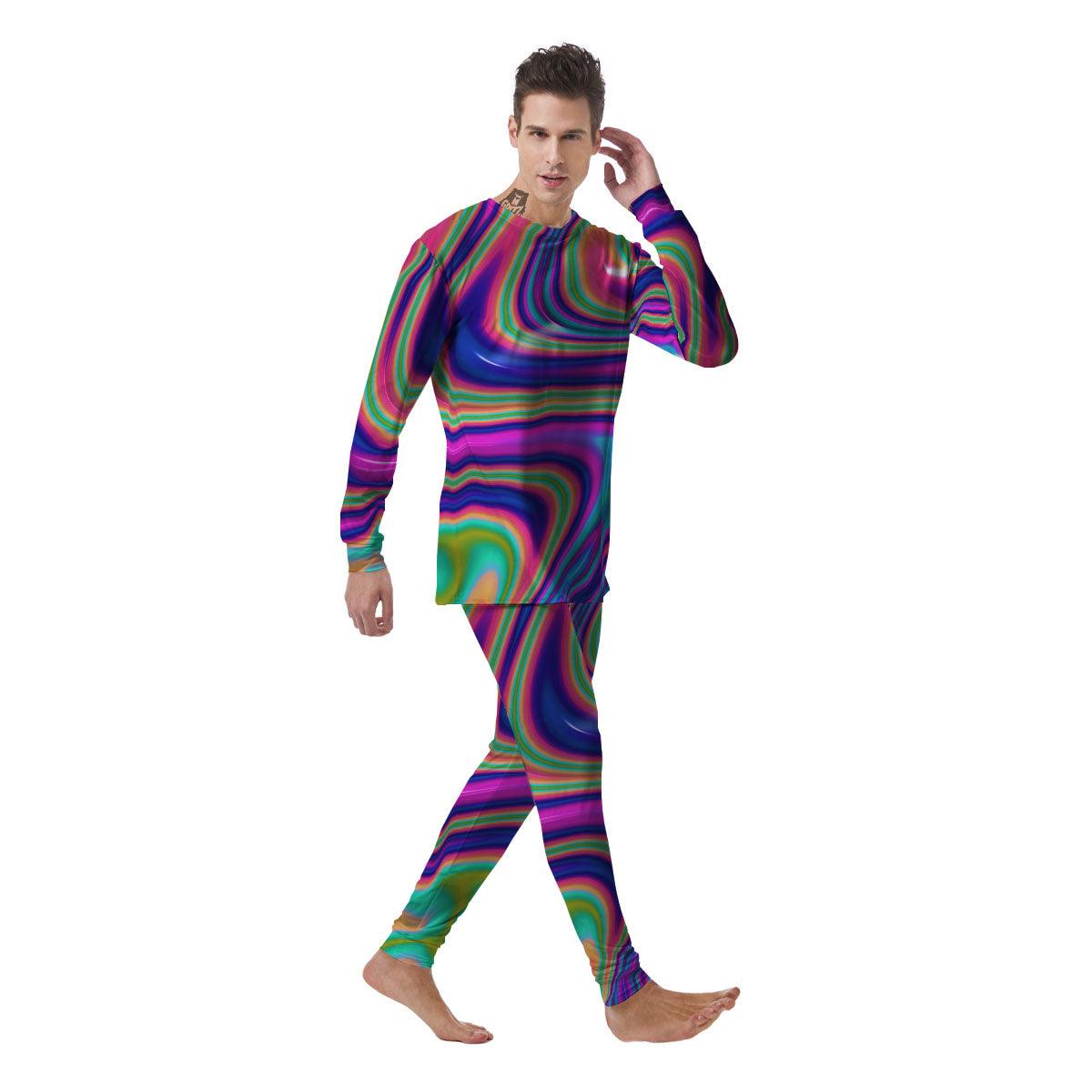 Waves Holographic Print Men's Pajamas-grizzshop