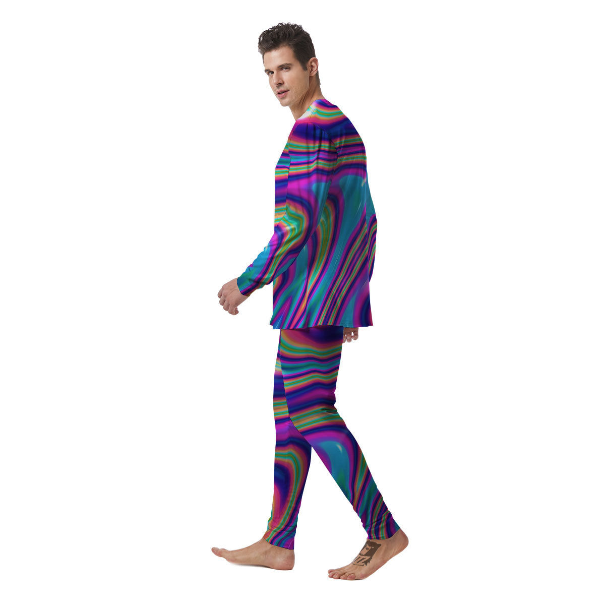 Waves Holographic Print Men's Pajamas-grizzshop