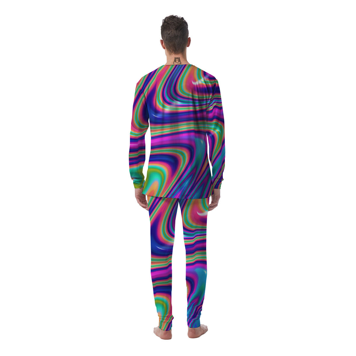 Waves Holographic Print Men's Pajamas-grizzshop