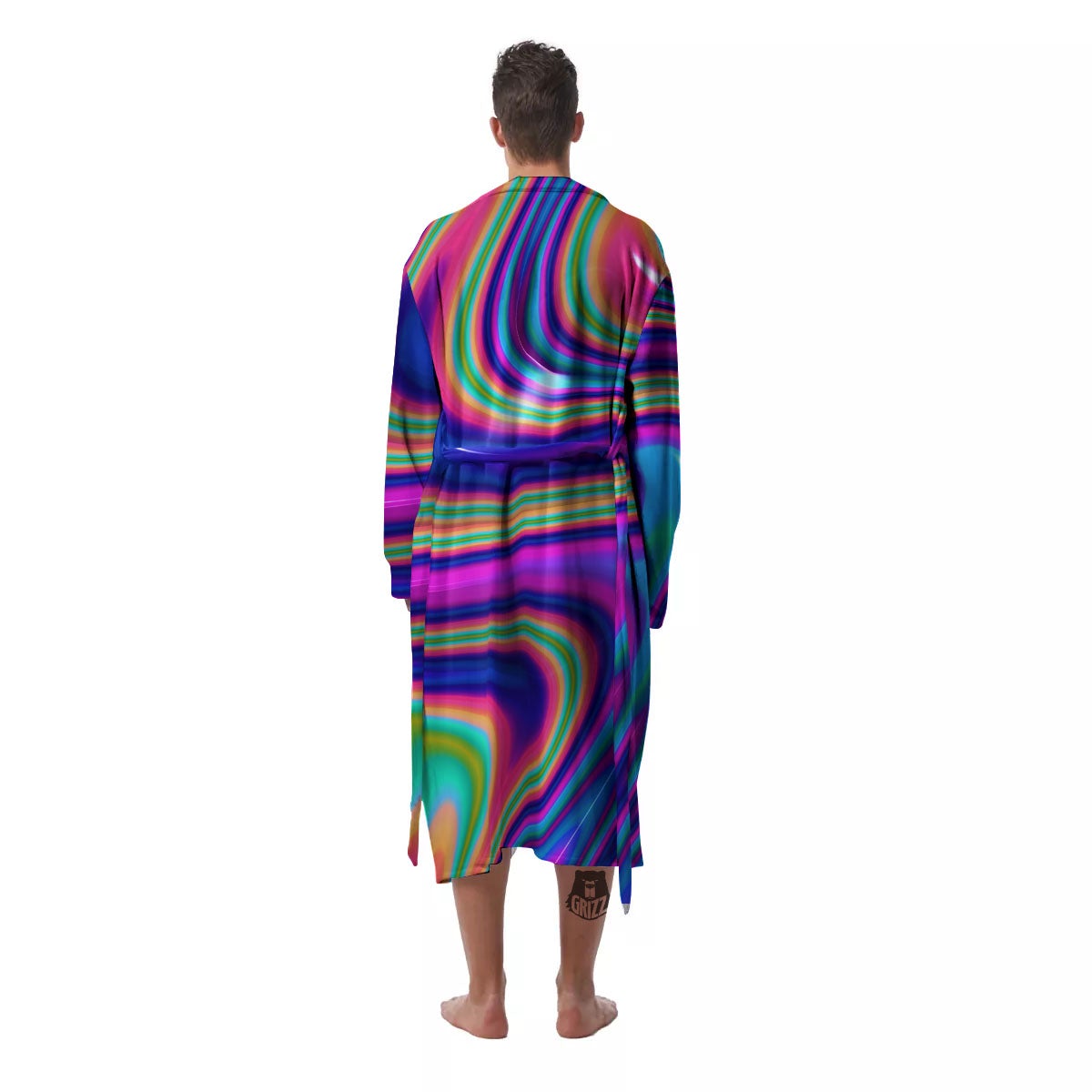 Waves Holographic Print Men's Robe-grizzshop