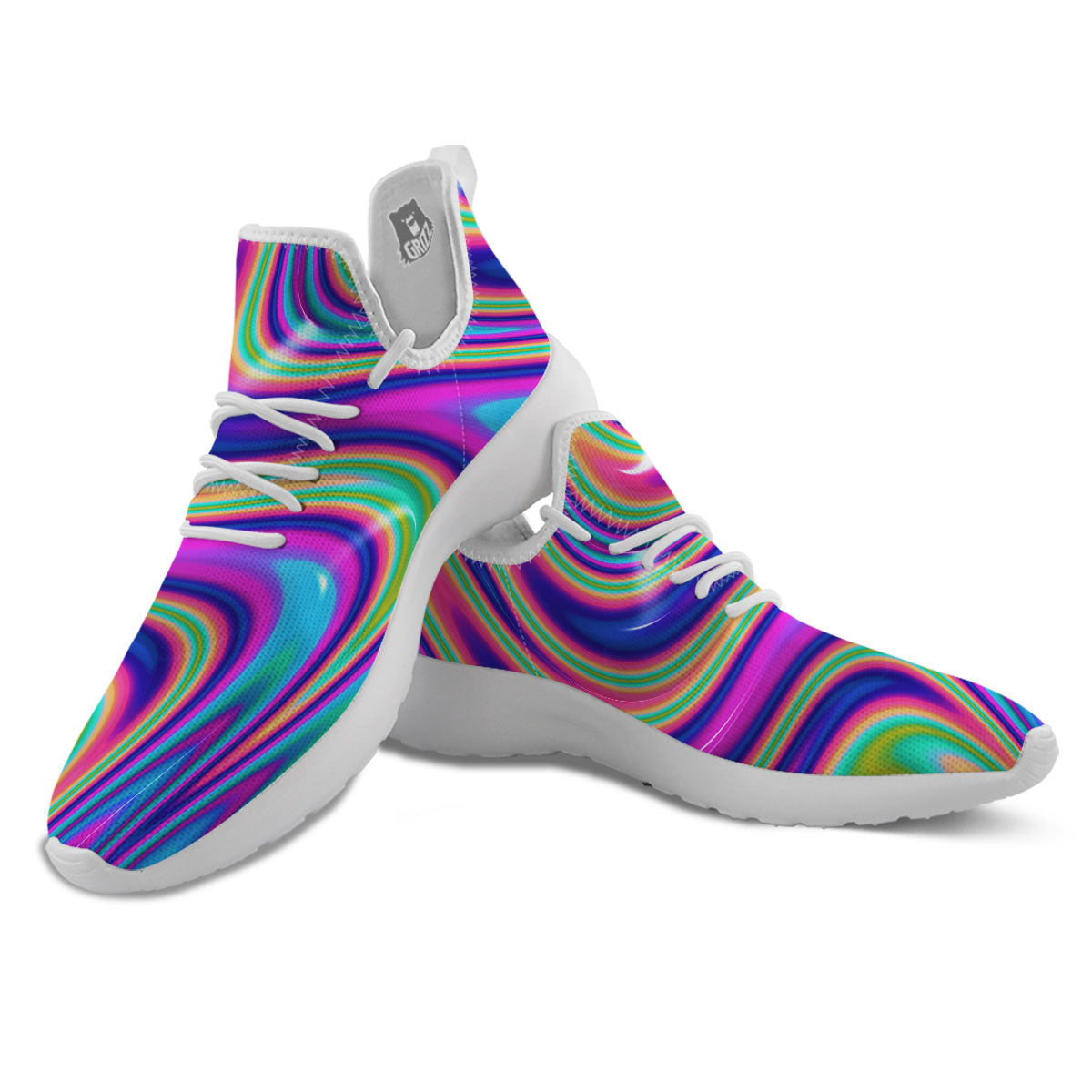 Waves Holographic Print White Athletic Shoes-grizzshop