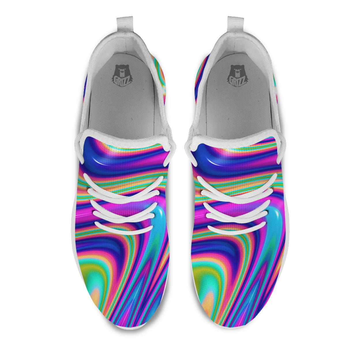 Waves Holographic Print White Athletic Shoes-grizzshop