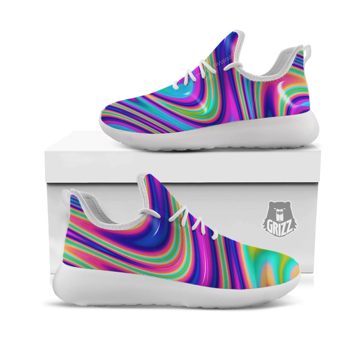 Waves Holographic Print White Athletic Shoes-grizzshop