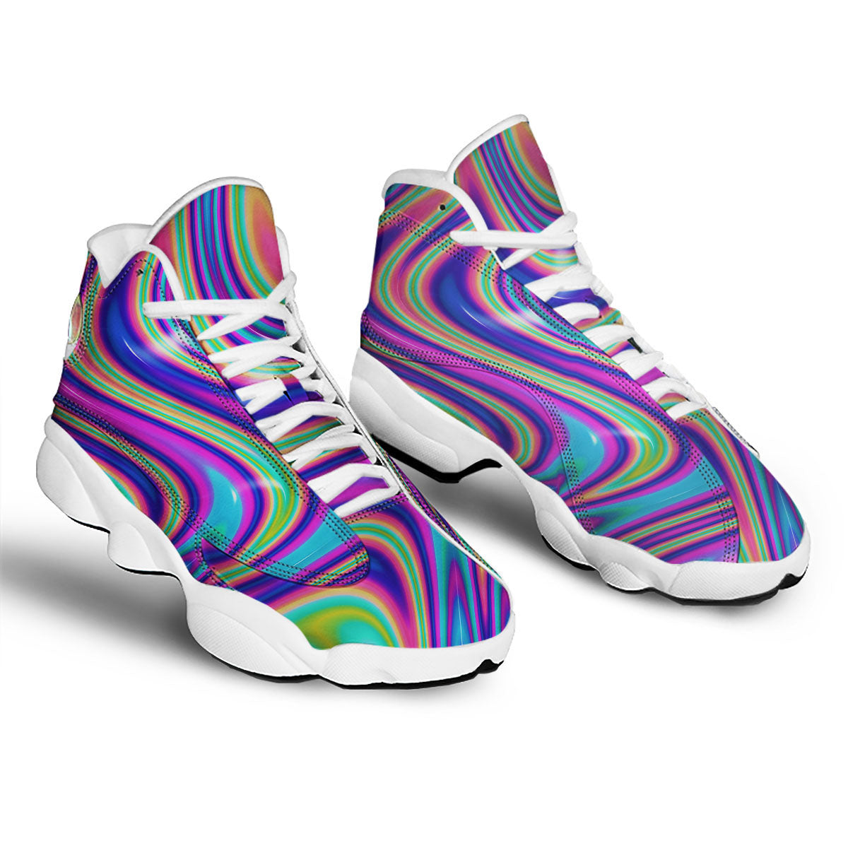 Waves Holographic Print White Basketball Shoes-grizzshop