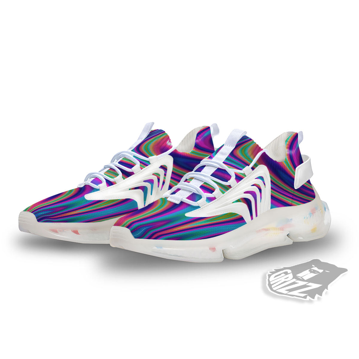 Waves Holographic Print White Gym Shoes-grizzshop