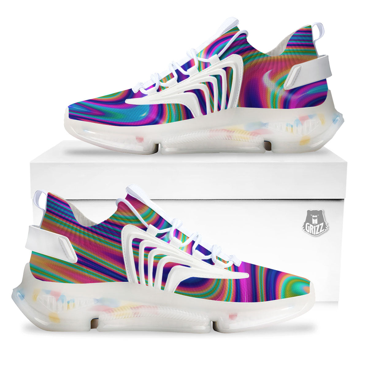 Waves Holographic Print White Gym Shoes-grizzshop