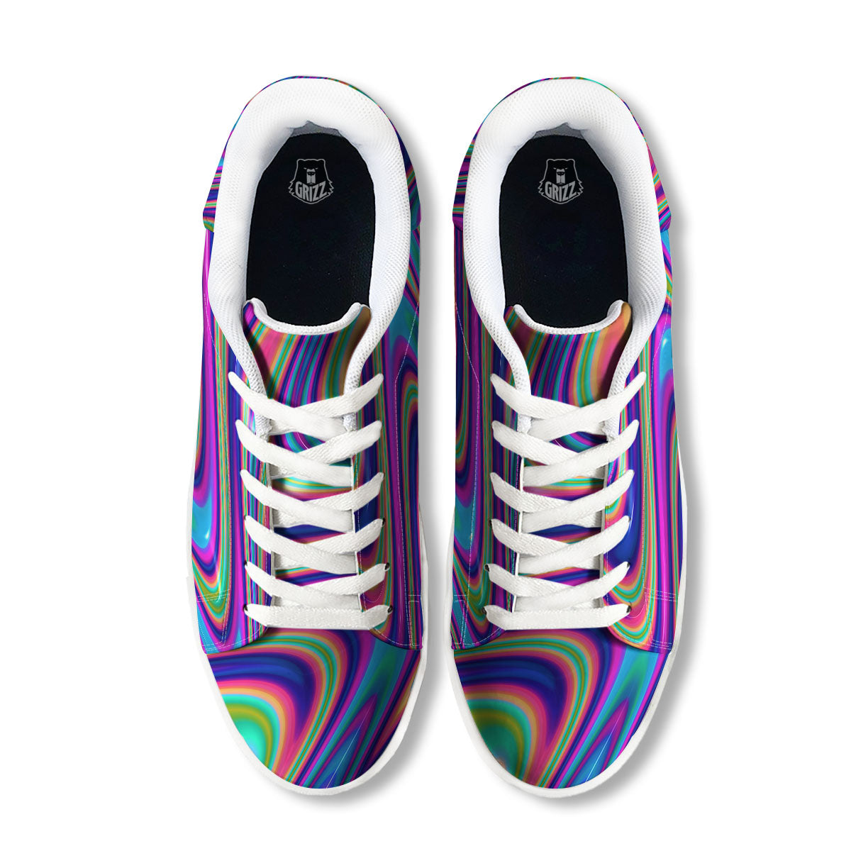 Waves Holographic Print White Low Top Sneakers-grizzshop