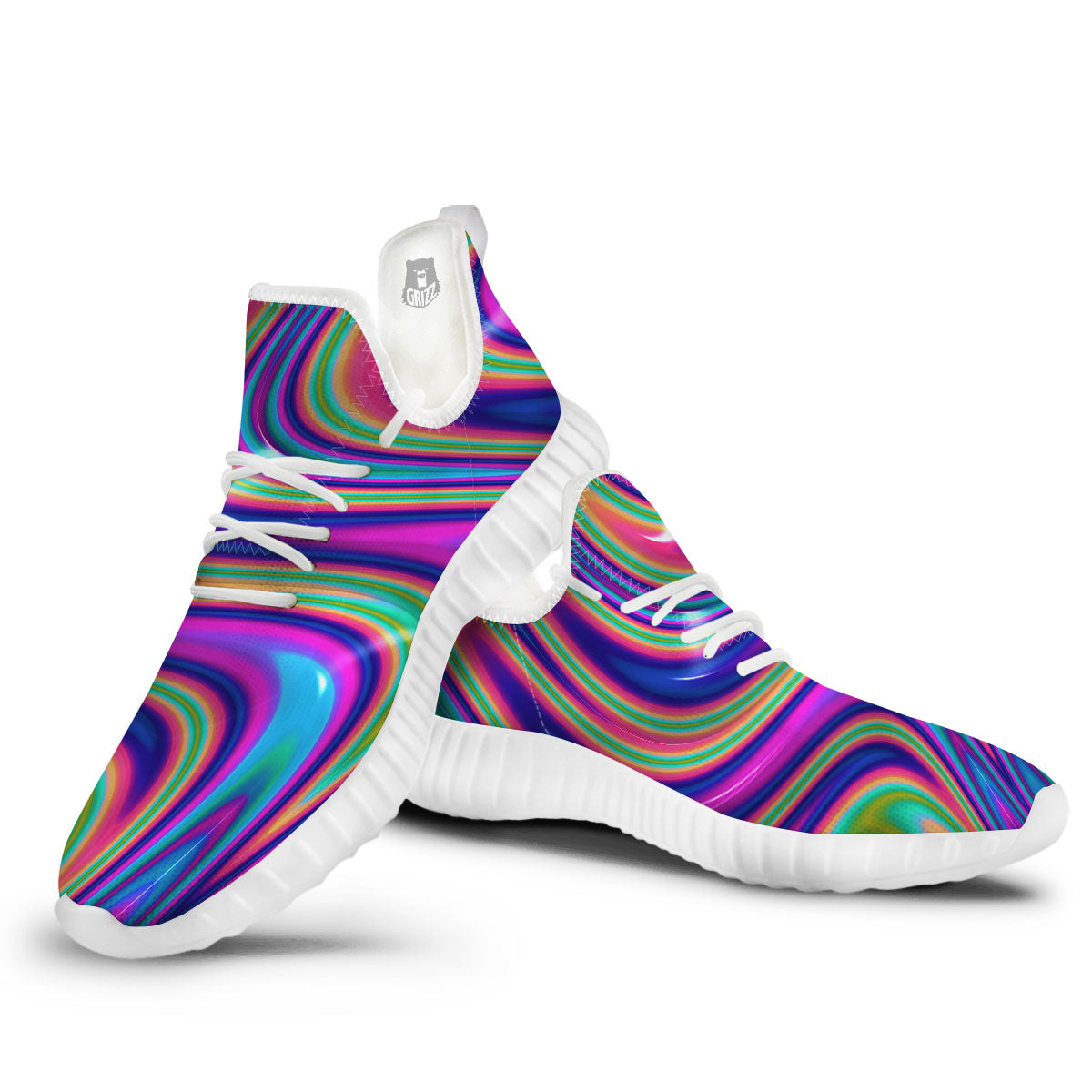 Waves Holographic Print White Walking Shoes-grizzshop