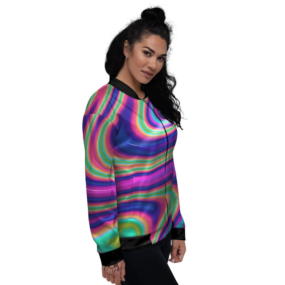 Waves Holographic Print Women's Bomber Jacket-grizzshop