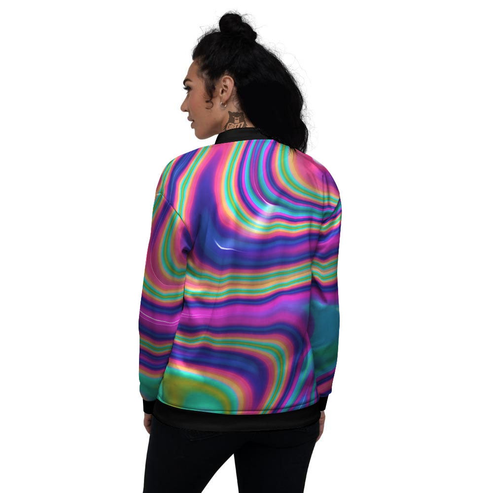 Waves Holographic Print Women's Bomber Jacket-grizzshop