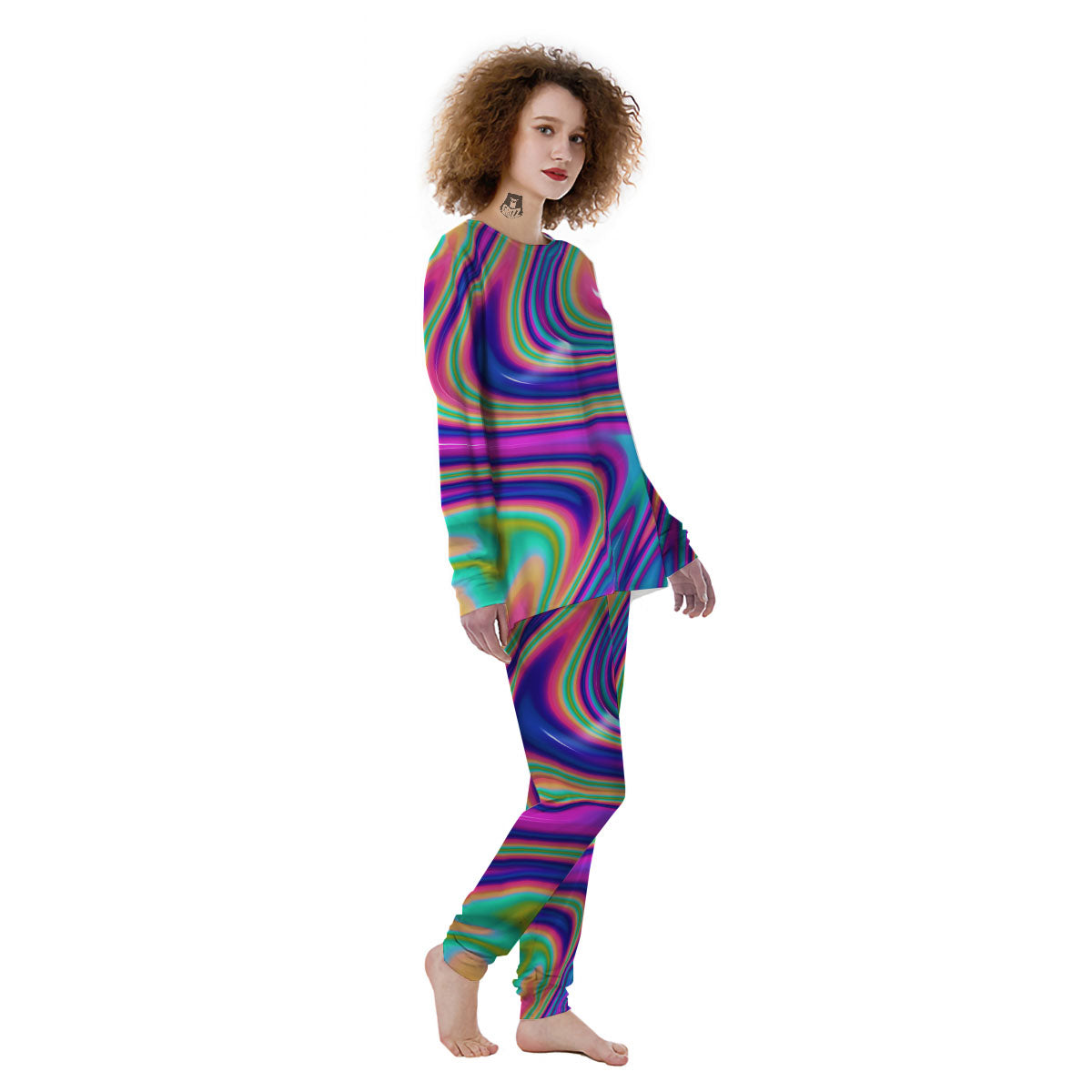 Waves Holographic Print Women's Pajamas-grizzshop