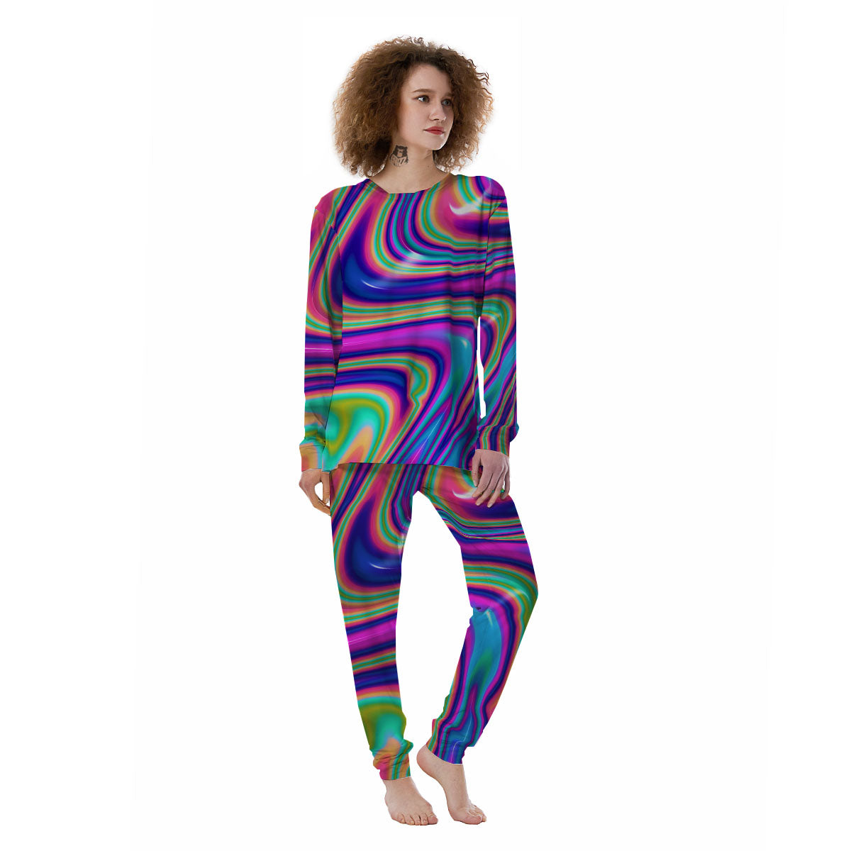 Waves Holographic Print Women's Pajamas-grizzshop