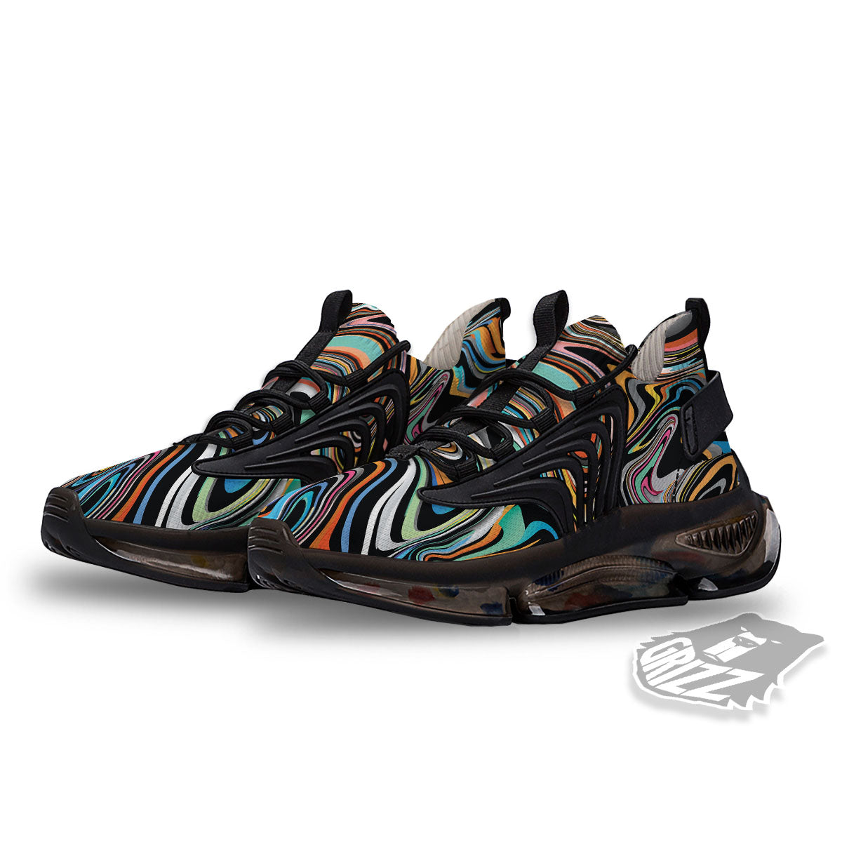 Wavy Psychedelic Print Pattern Black Gym Shoes-grizzshop