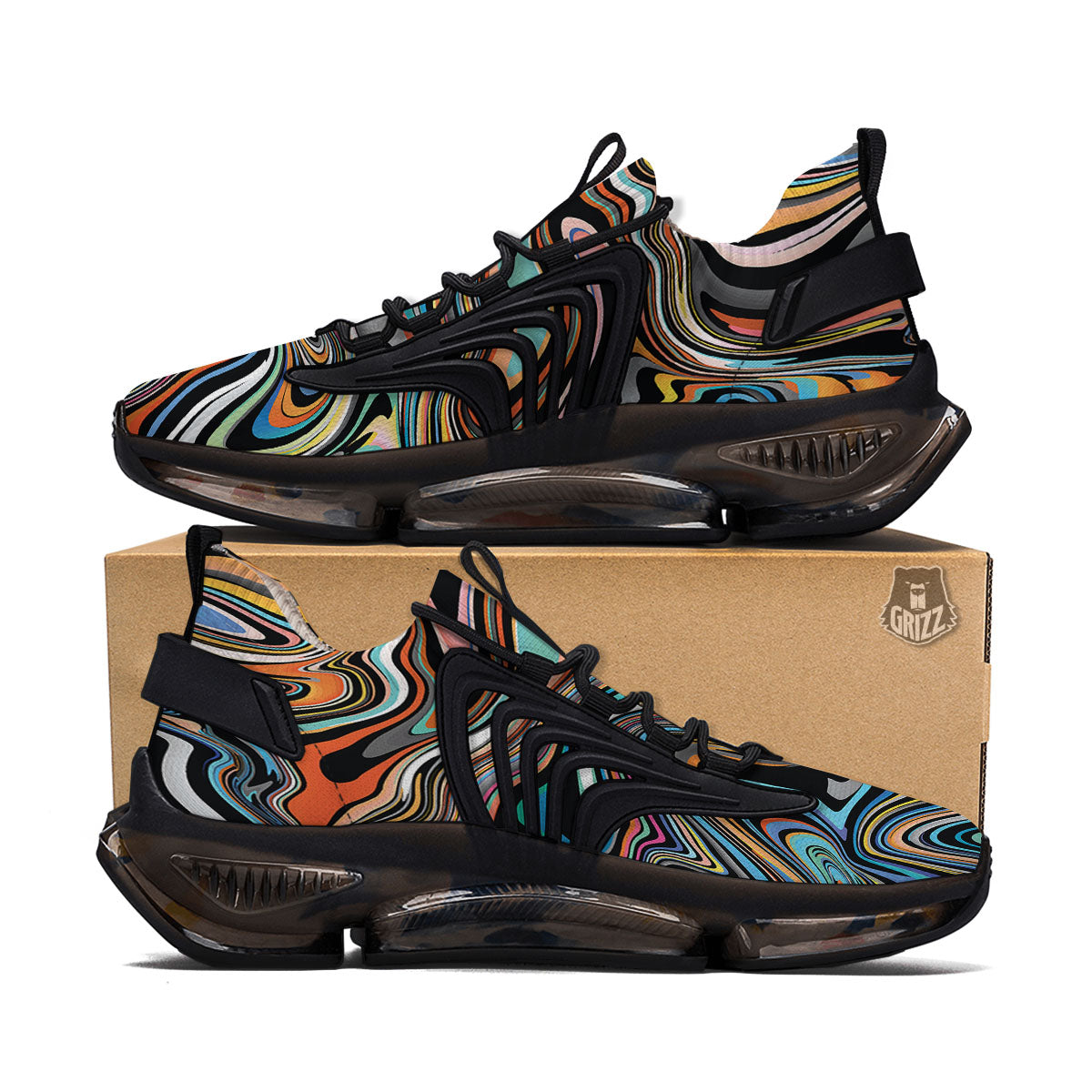 Wavy Psychedelic Print Pattern Black Gym Shoes-grizzshop