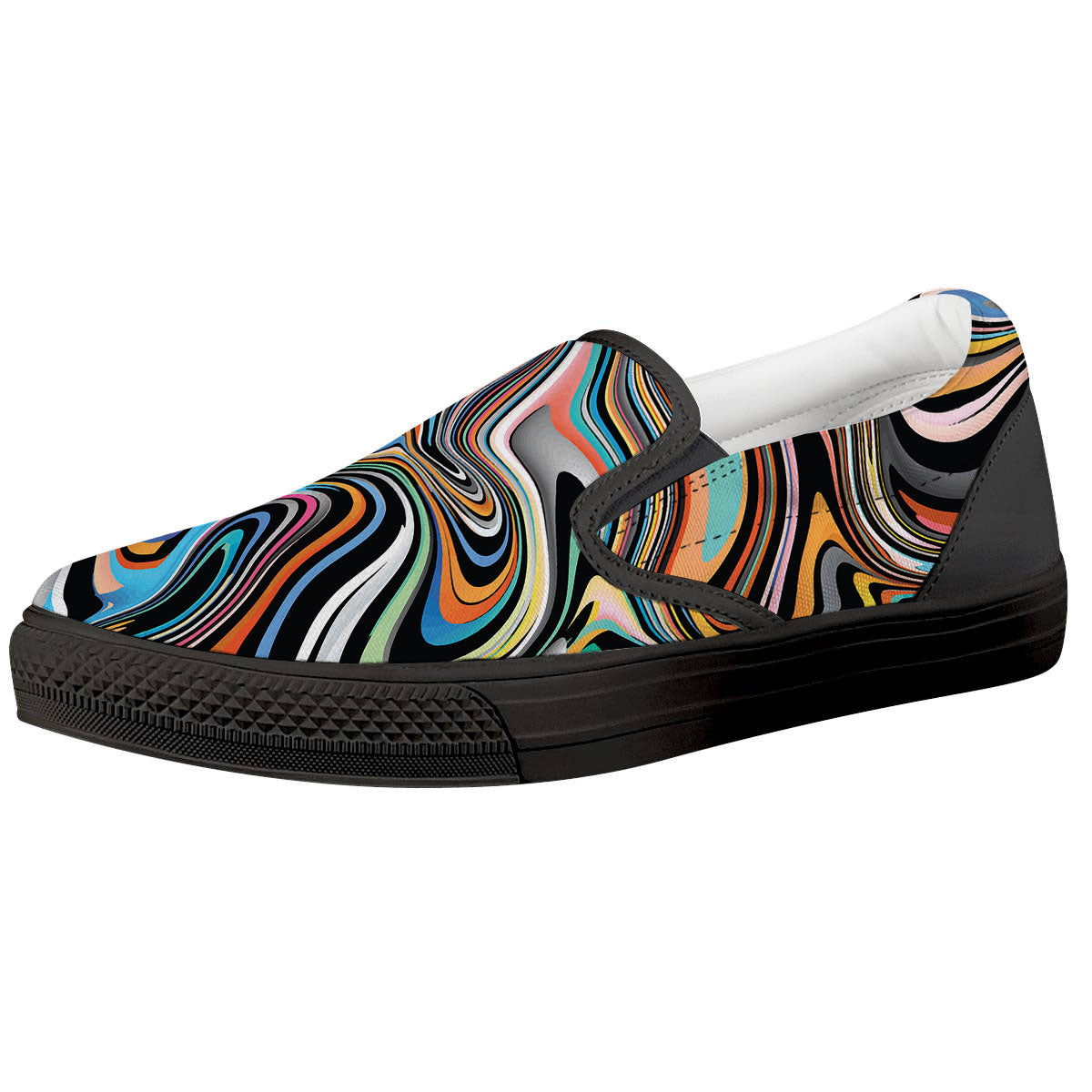 Wavy Psychedelic Print Pattern Black Slip On Shoes-grizzshop