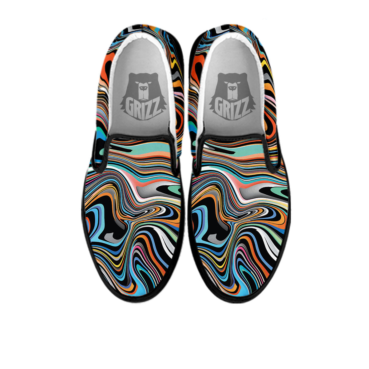 Wavy Psychedelic Print Pattern Black Slip On Shoes-grizzshop