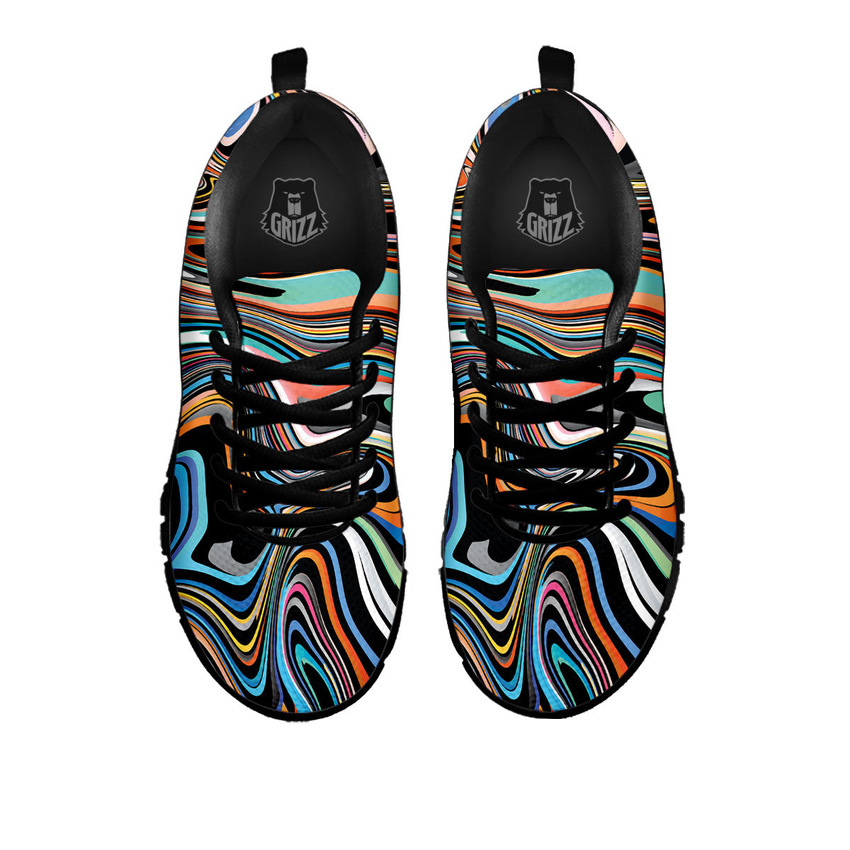 Wavy Psychedelic Print Pattern Black Sneaker-grizzshop