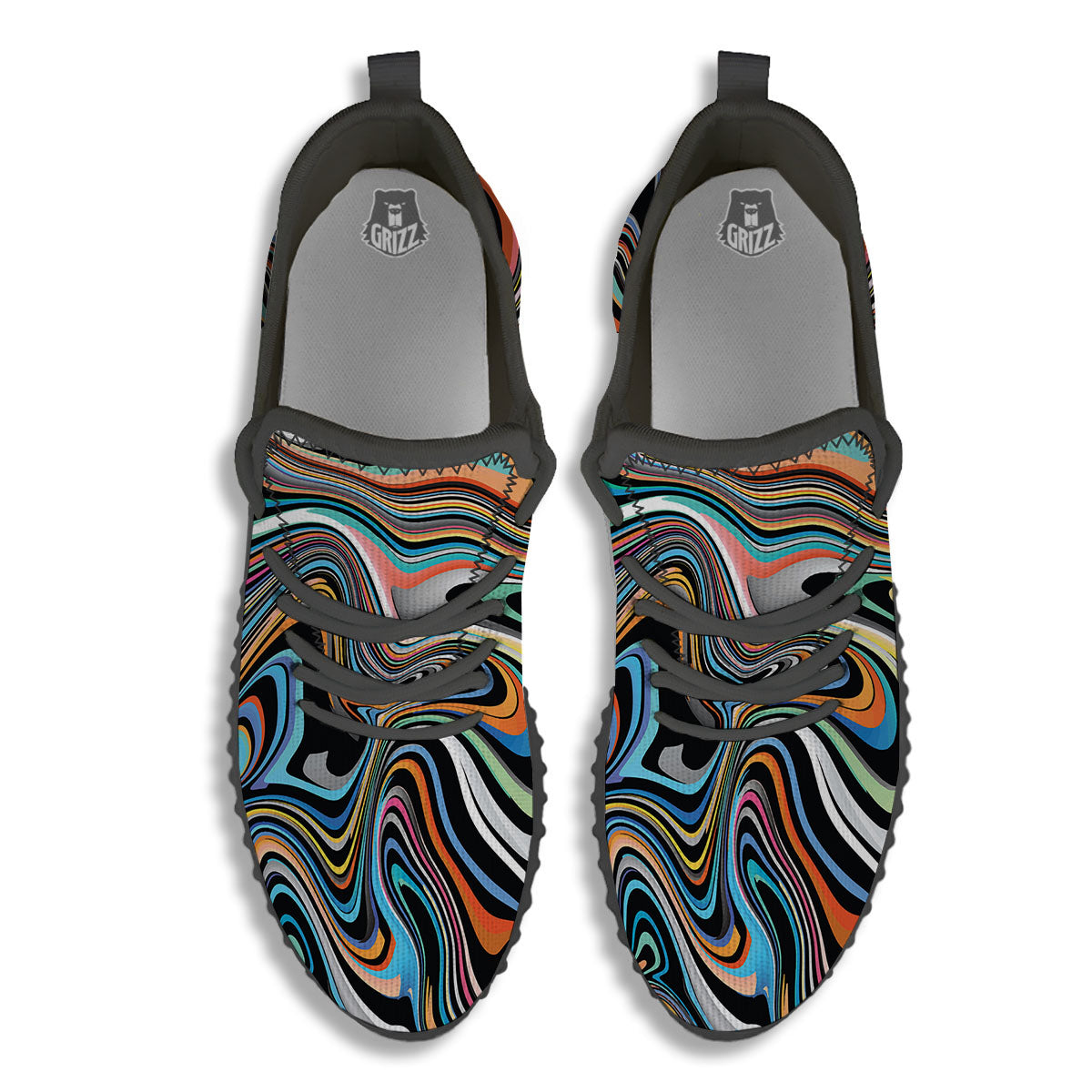 Wavy Psychedelic Print Pattern Black Walking Shoes-grizzshop