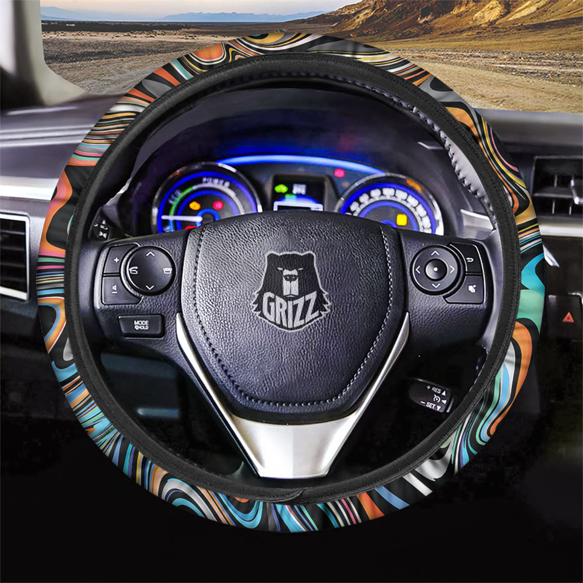 Wavy Psychedelic Print Pattern Car Steering Wheel Cover-grizzshop