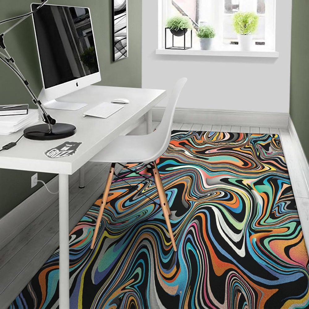 Wavy Psychedelic Print Pattern Floor Mat-grizzshop