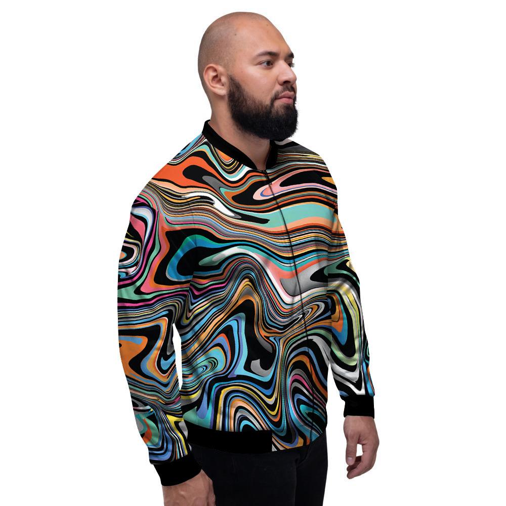 Wavy Psychedelic Print Pattern Men's Bomber Jacket-grizzshop