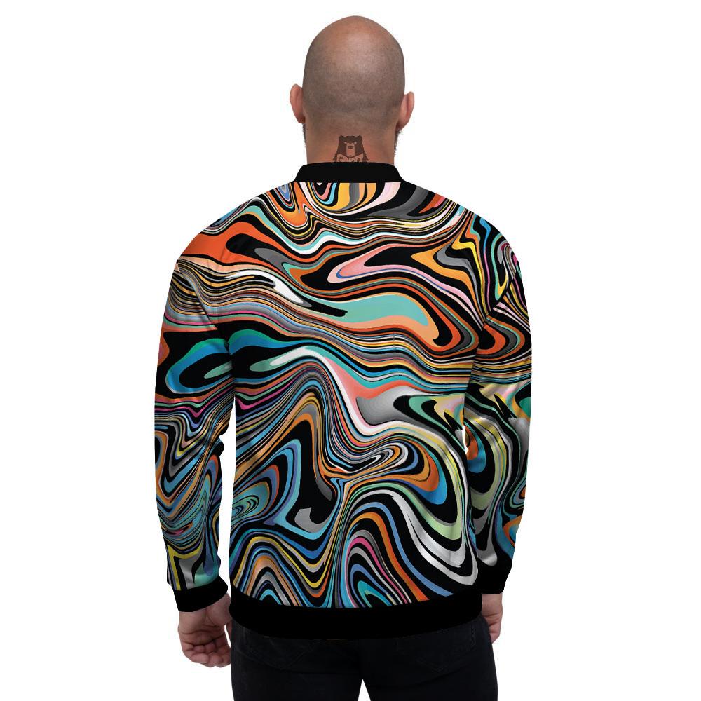 Wavy Psychedelic Print Pattern Men's Bomber Jacket-grizzshop