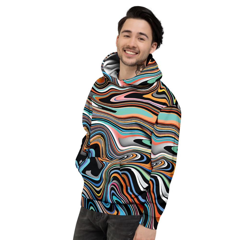 Wavy Psychedelic Print Pattern Men's Hoodie-grizzshop