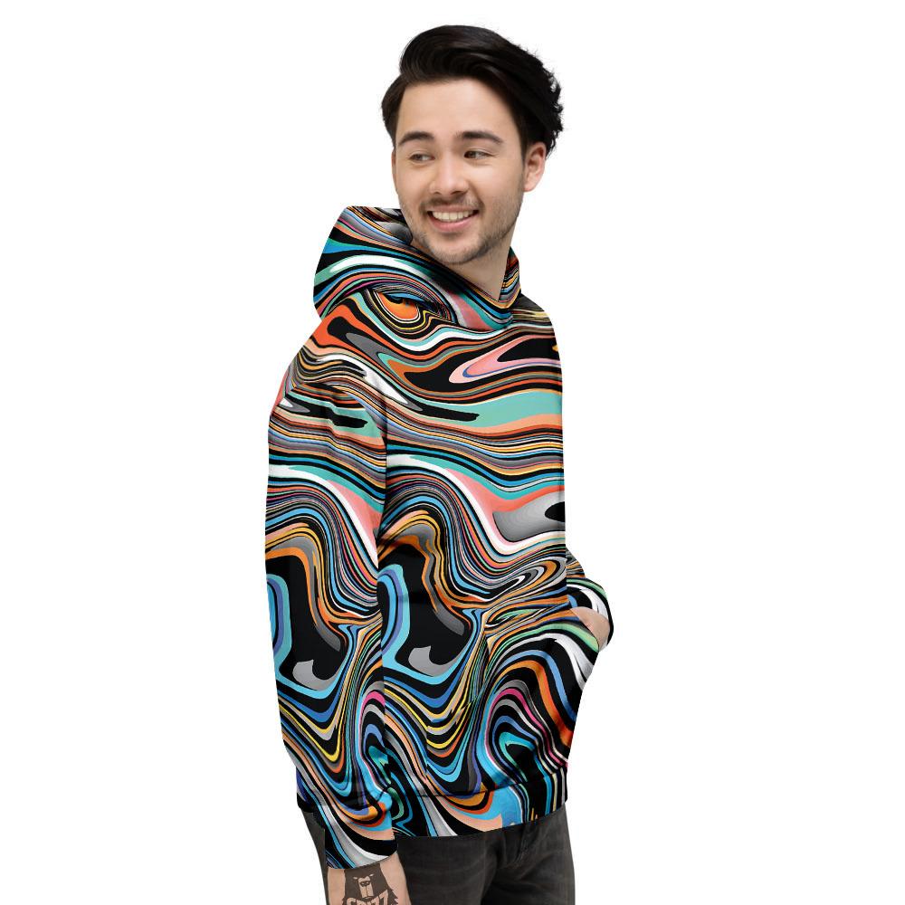 Wavy Psychedelic Print Pattern Men's Hoodie-grizzshop