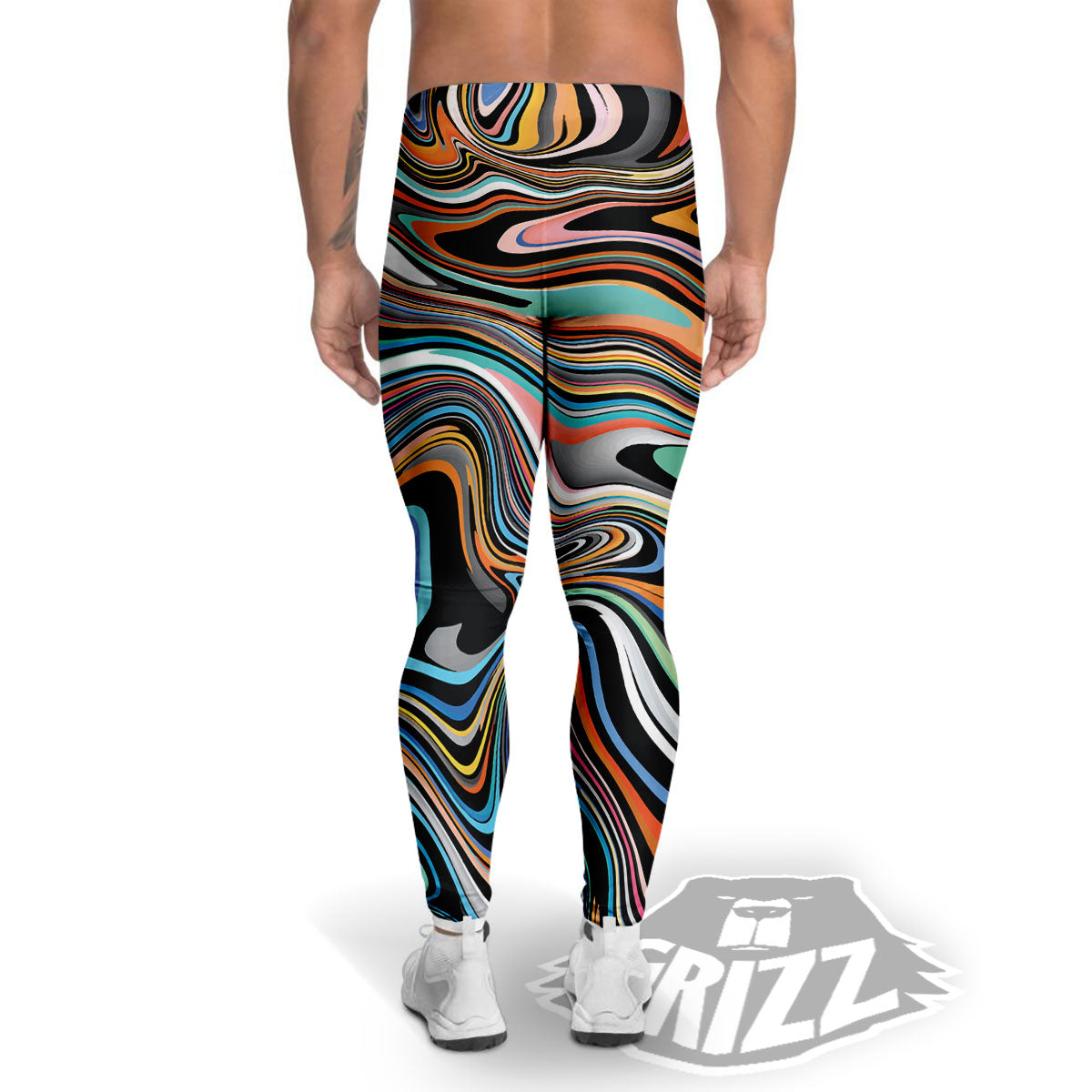 Wavy Psychedelic Print Pattern Men's Leggings-grizzshop