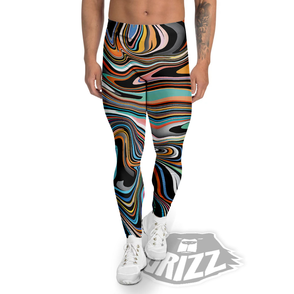 Wavy Psychedelic Print Pattern Men's Leggings-grizzshop