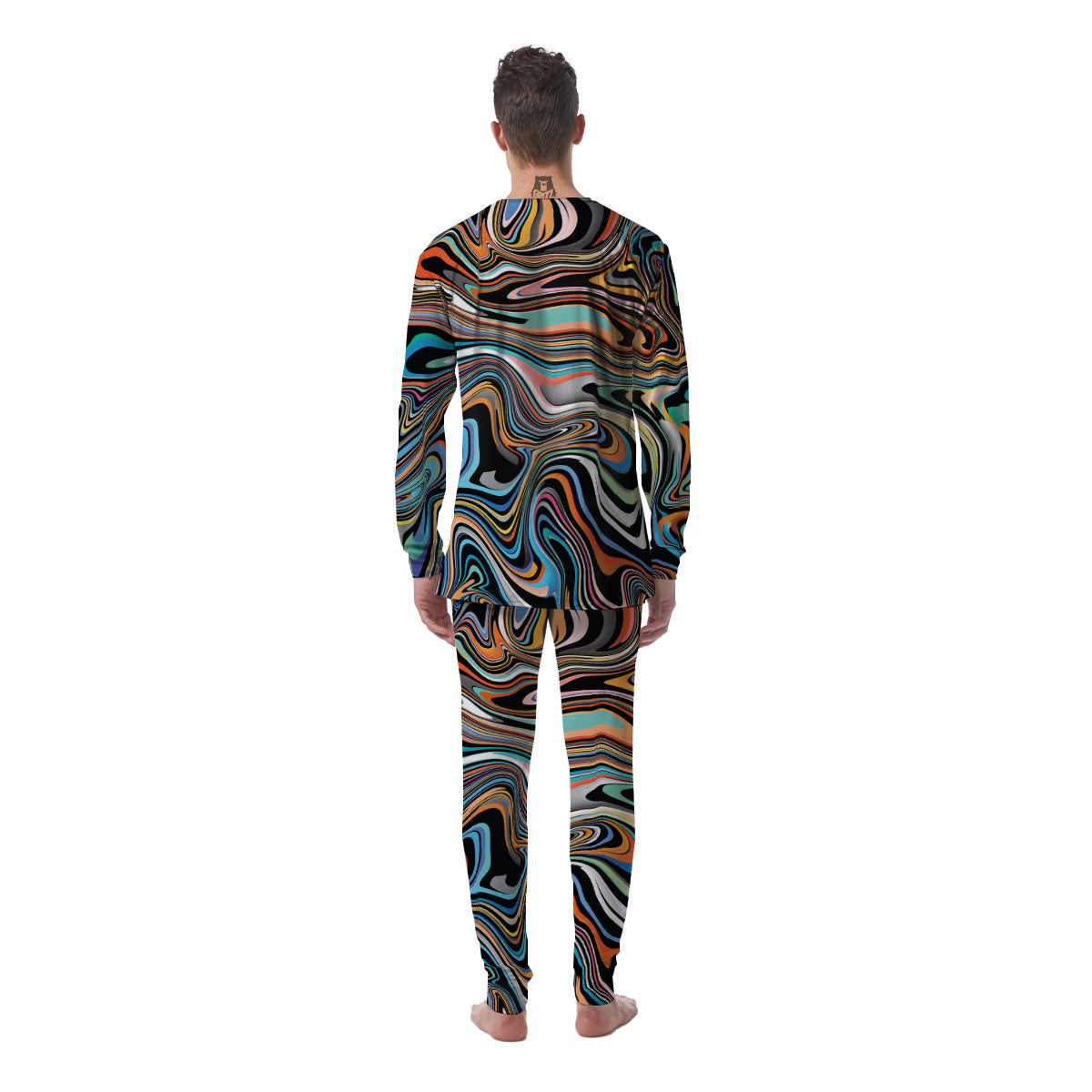 Wavy Psychedelic Print Pattern Men's Pajamas-grizzshop