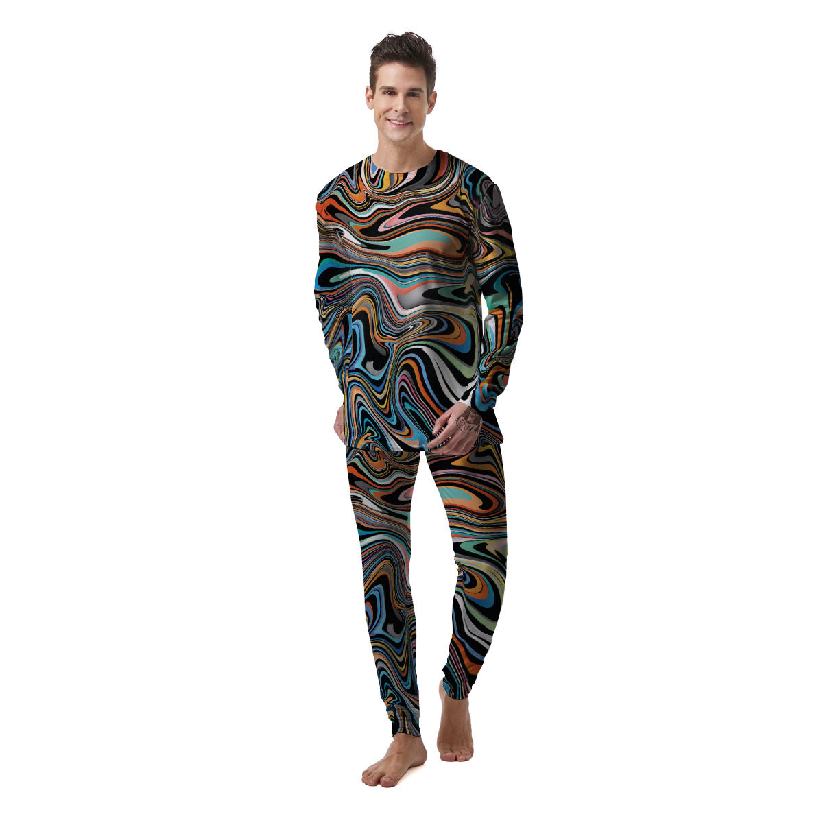 Wavy Psychedelic Print Pattern Men's Pajamas-grizzshop