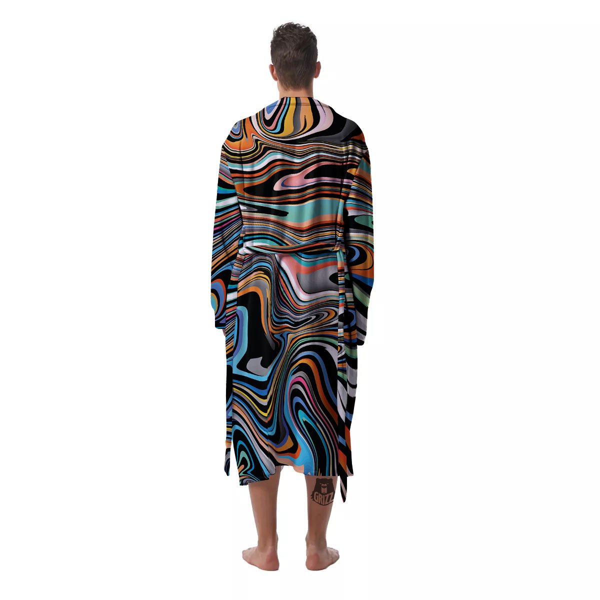 Wavy Psychedelic Print Pattern Men's Robe-grizzshop