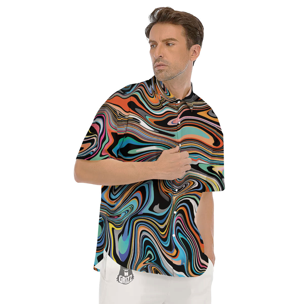 Wavy Psychedelic Print Pattern Men's Short Sleeve Shirts-grizzshop
