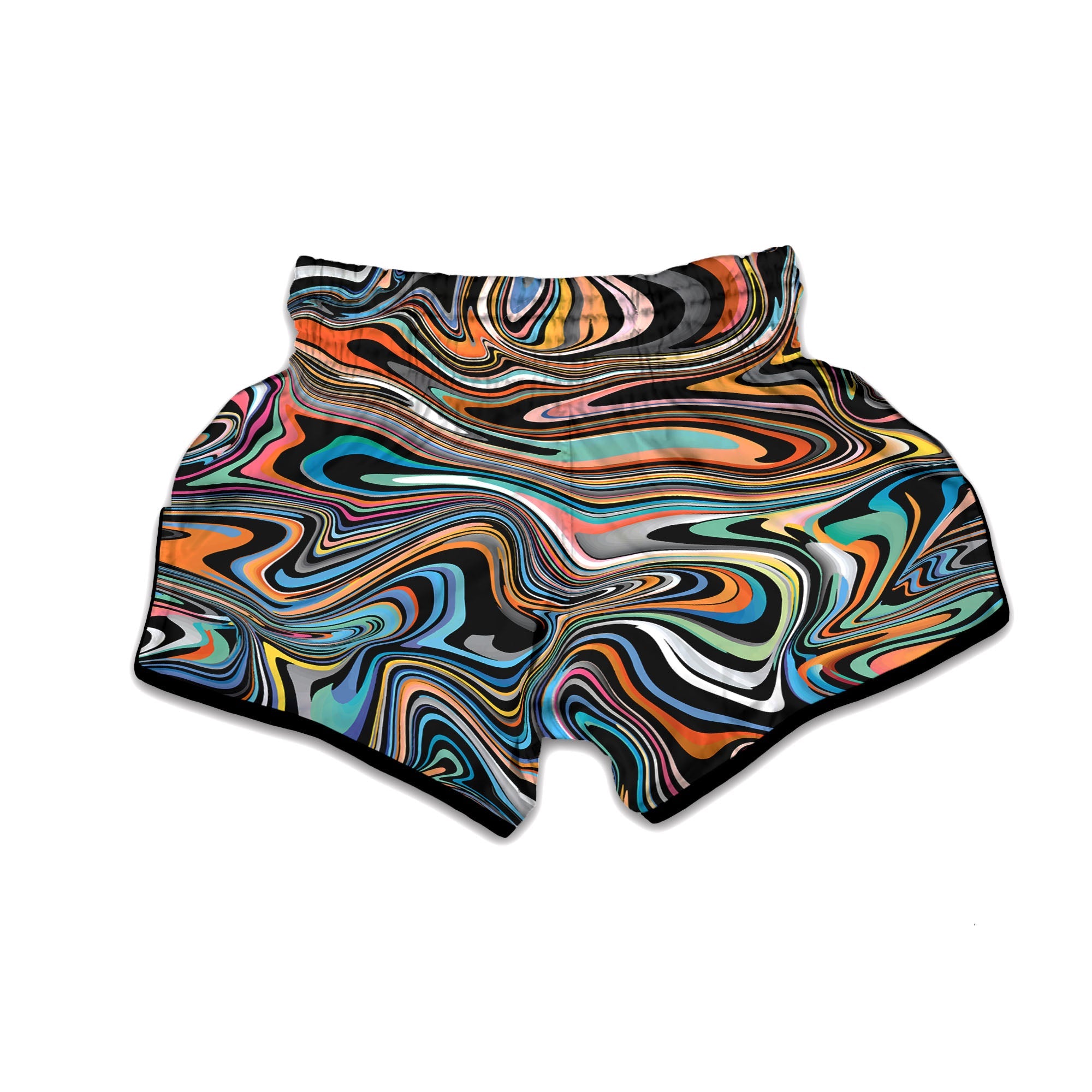 Wavy Psychedelic Print Pattern Muay Thai Boxing Shorts-grizzshop