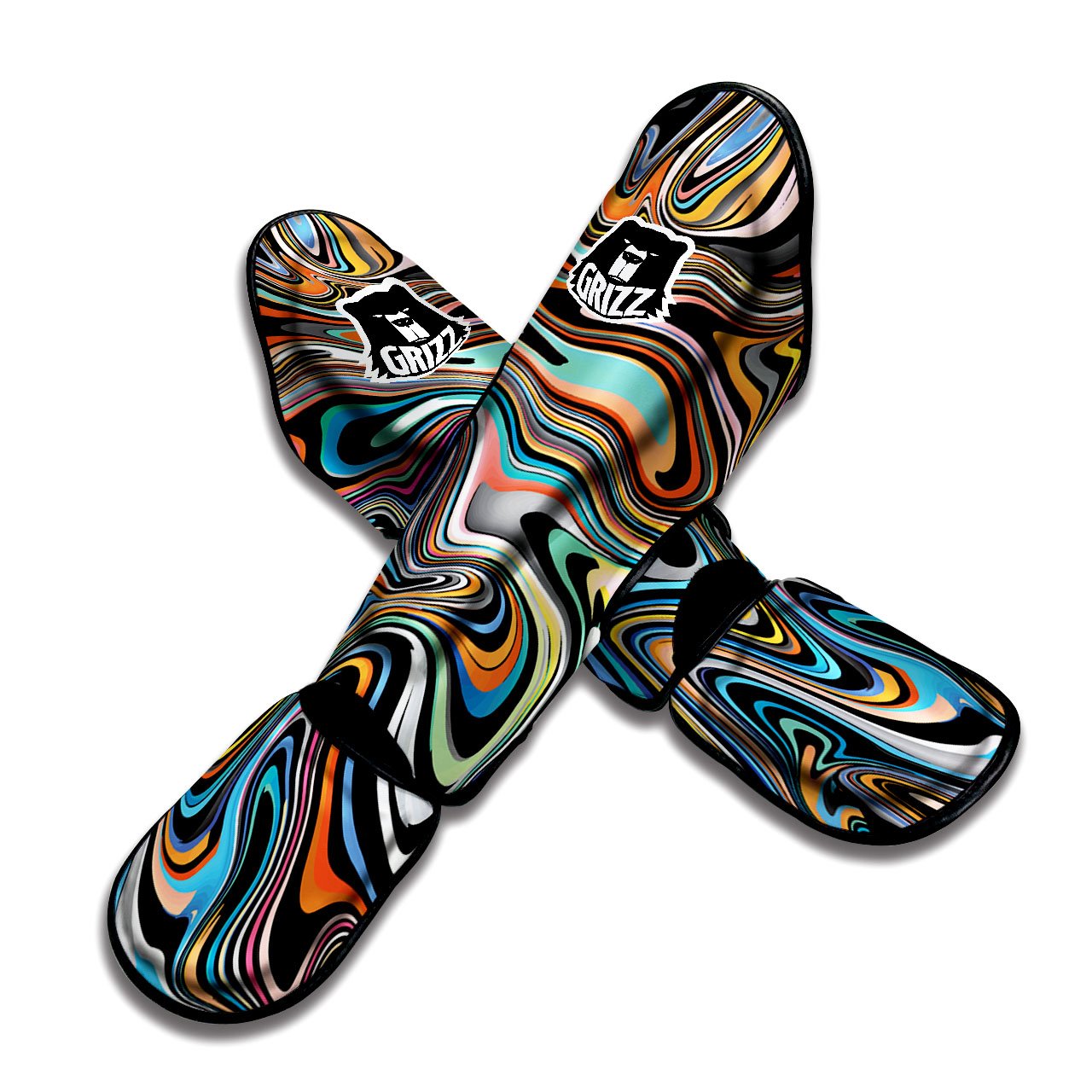 Wavy Psychedelic Print Pattern Muay Thai Shin Guards-grizzshop