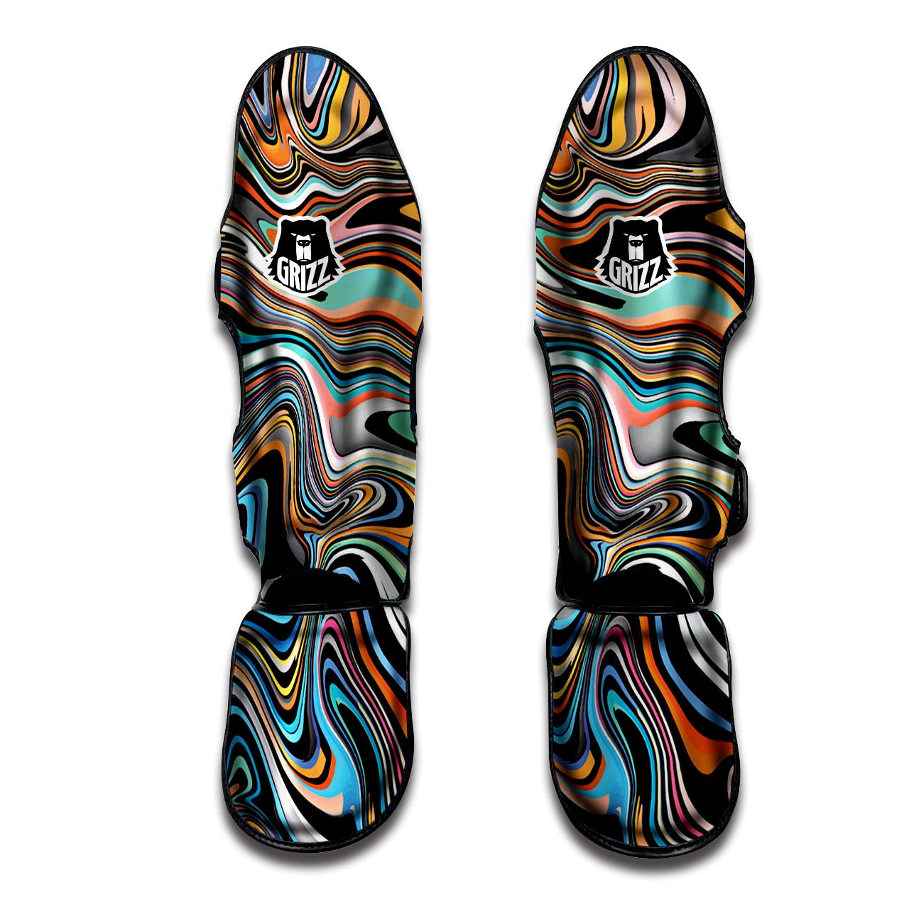 Wavy Psychedelic Print Pattern Muay Thai Shin Guards-grizzshop