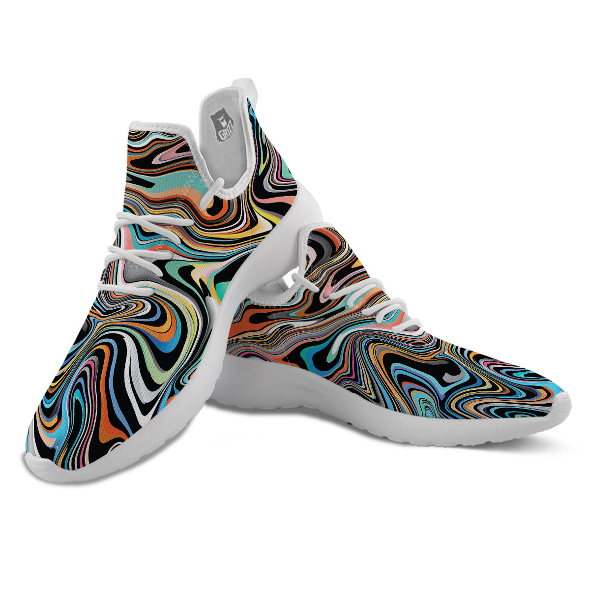 Wavy Psychedelic Print Pattern White Athletic Shoes-grizzshop