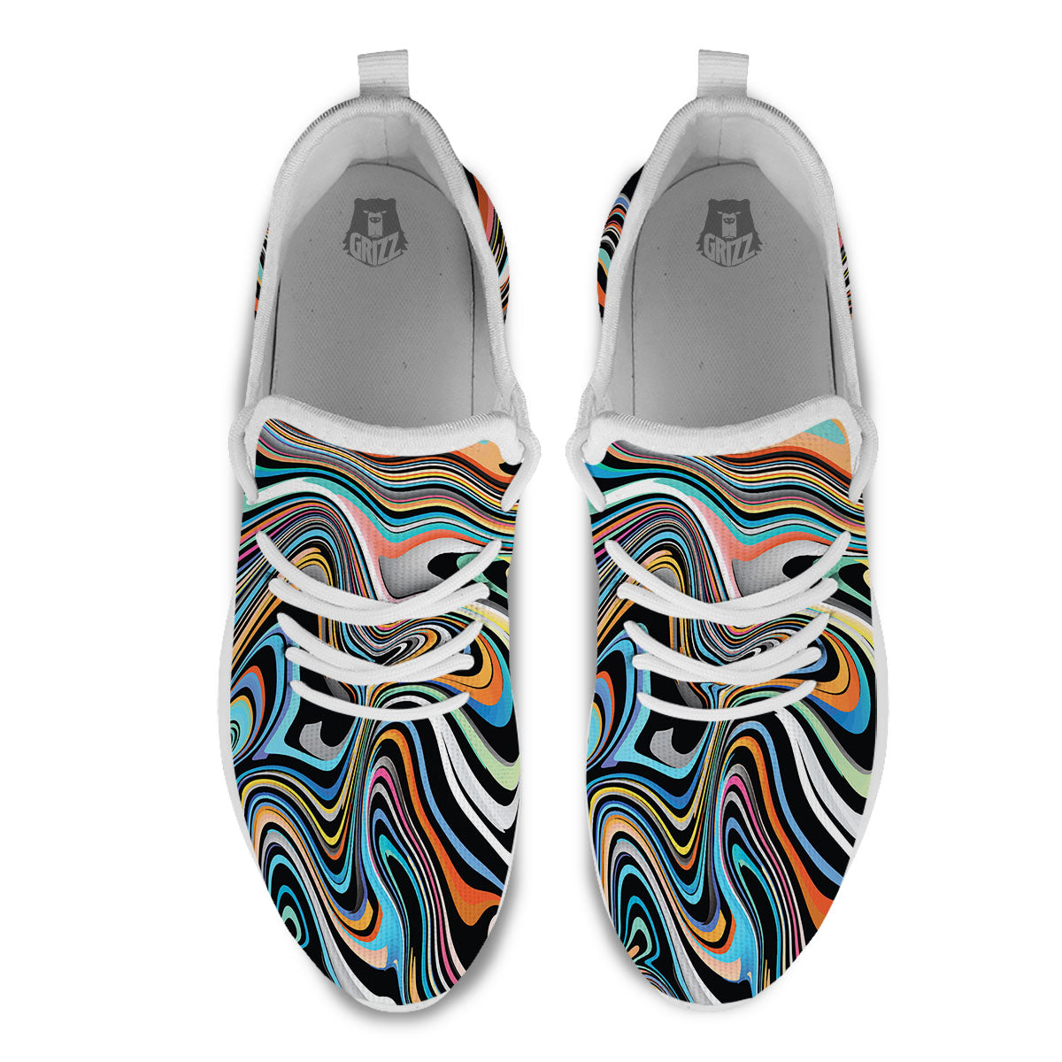 Wavy Psychedelic Print Pattern White Athletic Shoes-grizzshop