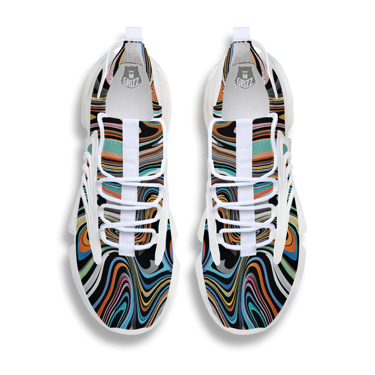 Wavy Psychedelic Print Pattern White Gym Shoes-grizzshop