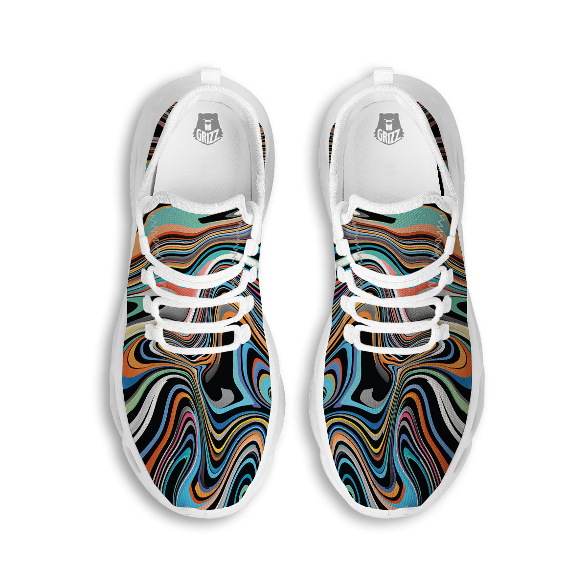 Wavy Psychedelic Print Pattern White Running Shoes-grizzshop
