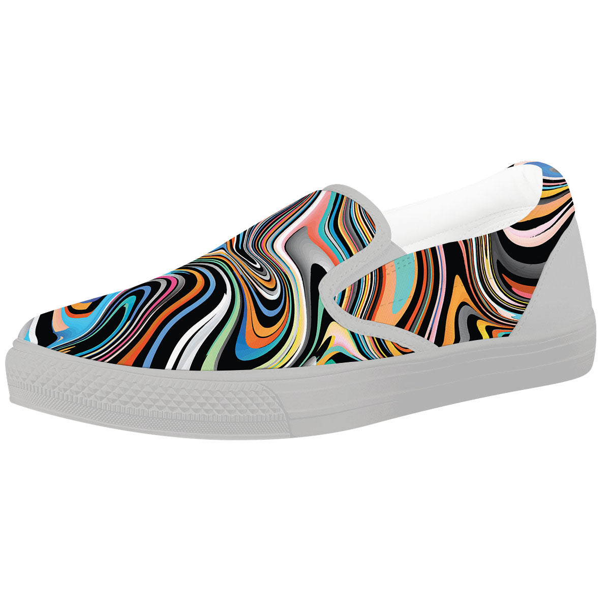 Wavy Psychedelic Print Pattern White Slip On Shoes-grizzshop