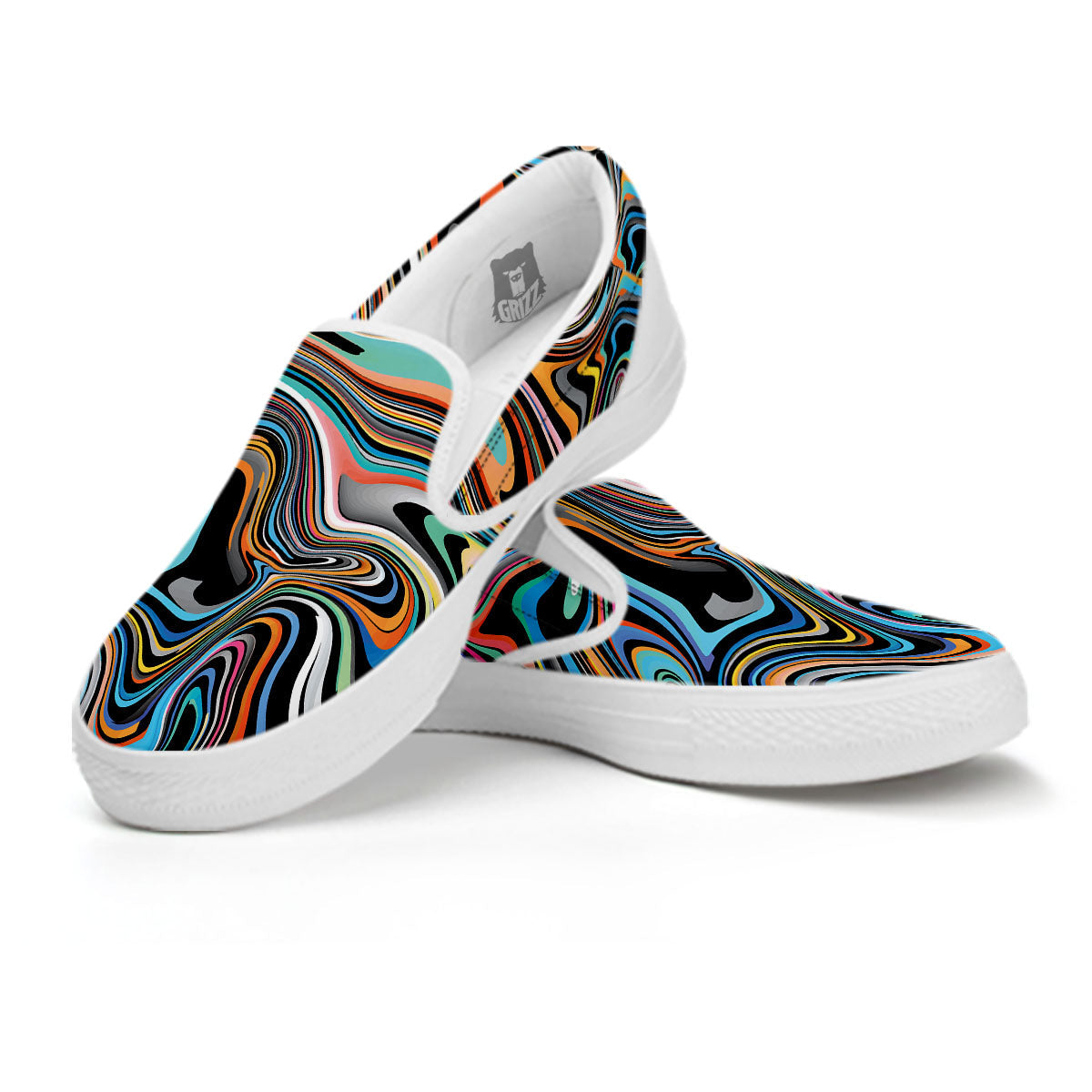 Wavy Psychedelic Print Pattern White Slip On Shoes-grizzshop
