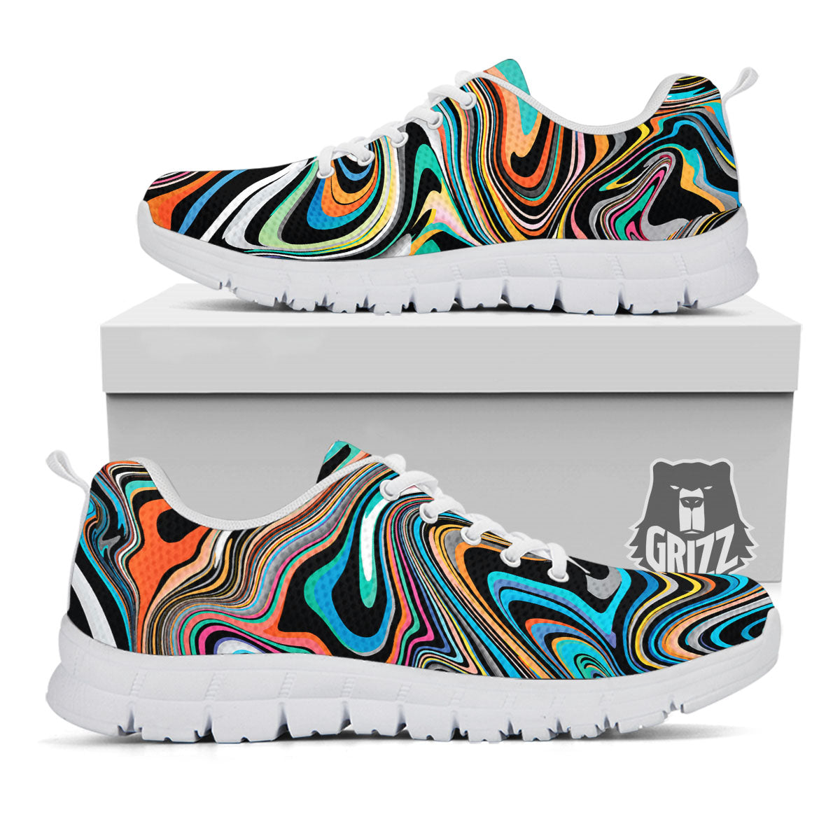 Wavy Psychedelic Print Pattern White Sneaker-grizzshop