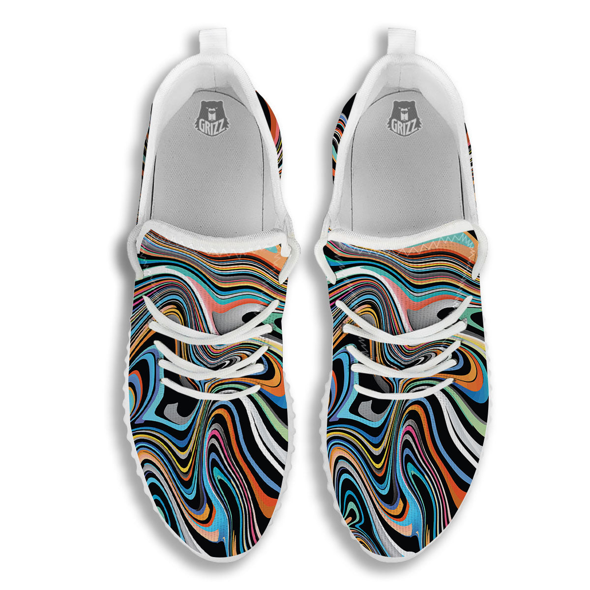 Wavy Psychedelic Print Pattern White Walking Shoes-grizzshop
