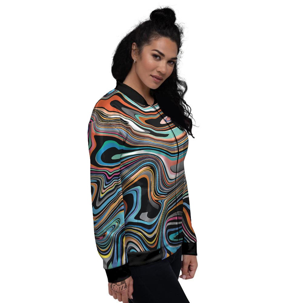 Wavy Psychedelic Print Pattern Women's Bomber Jacket-grizzshop