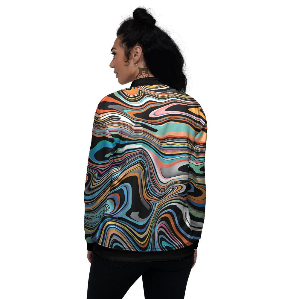 Wavy Psychedelic Print Pattern Women's Bomber Jacket-grizzshop