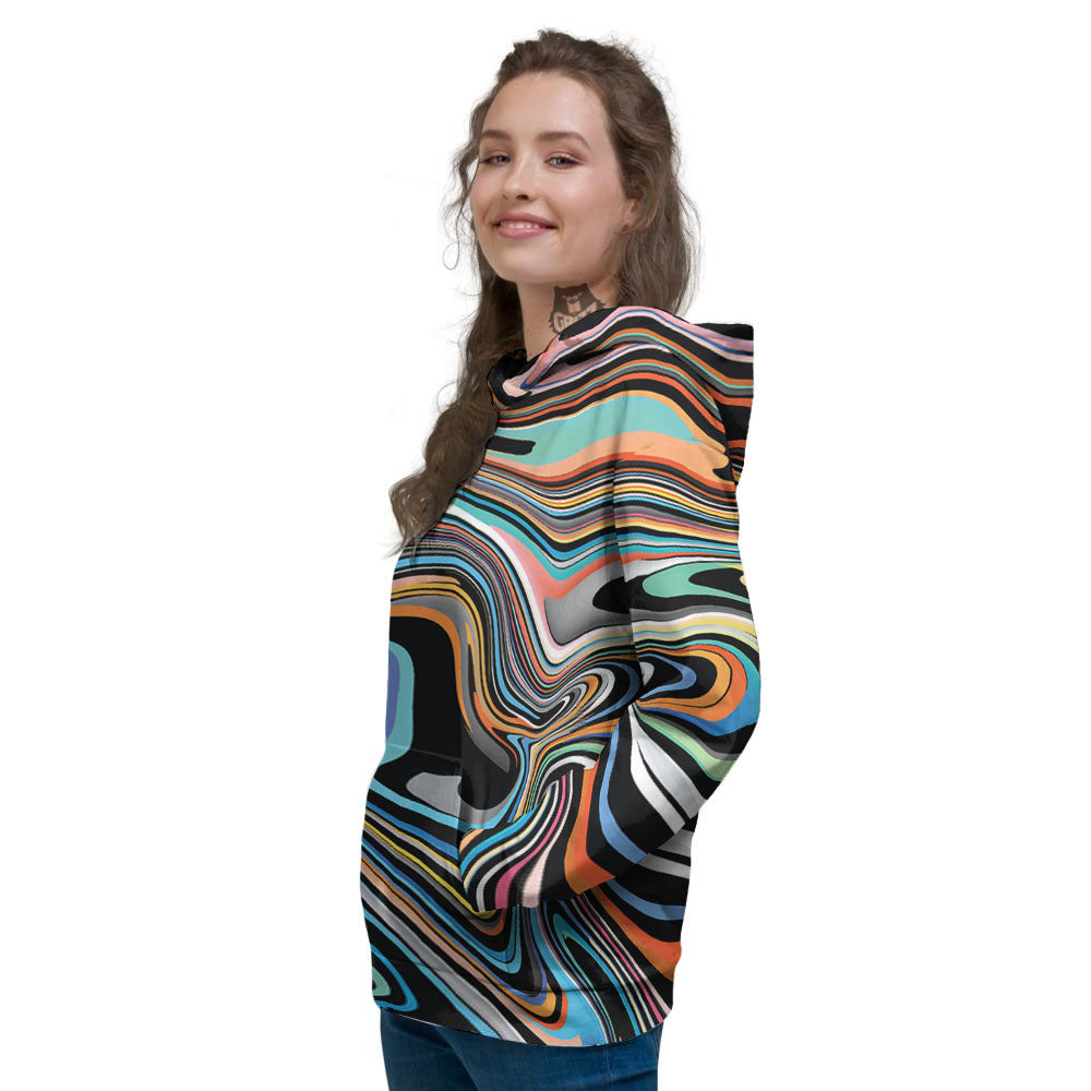 Wavy Psychedelic Print Pattern Women's Hoodie-grizzshop